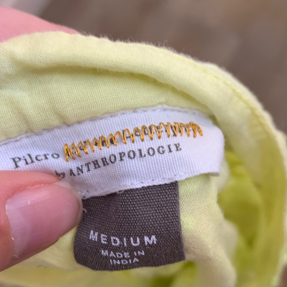 Anthropologie Pilcro Neon Yellow Floral Embroidered Blouse M - Picture 5 of 8